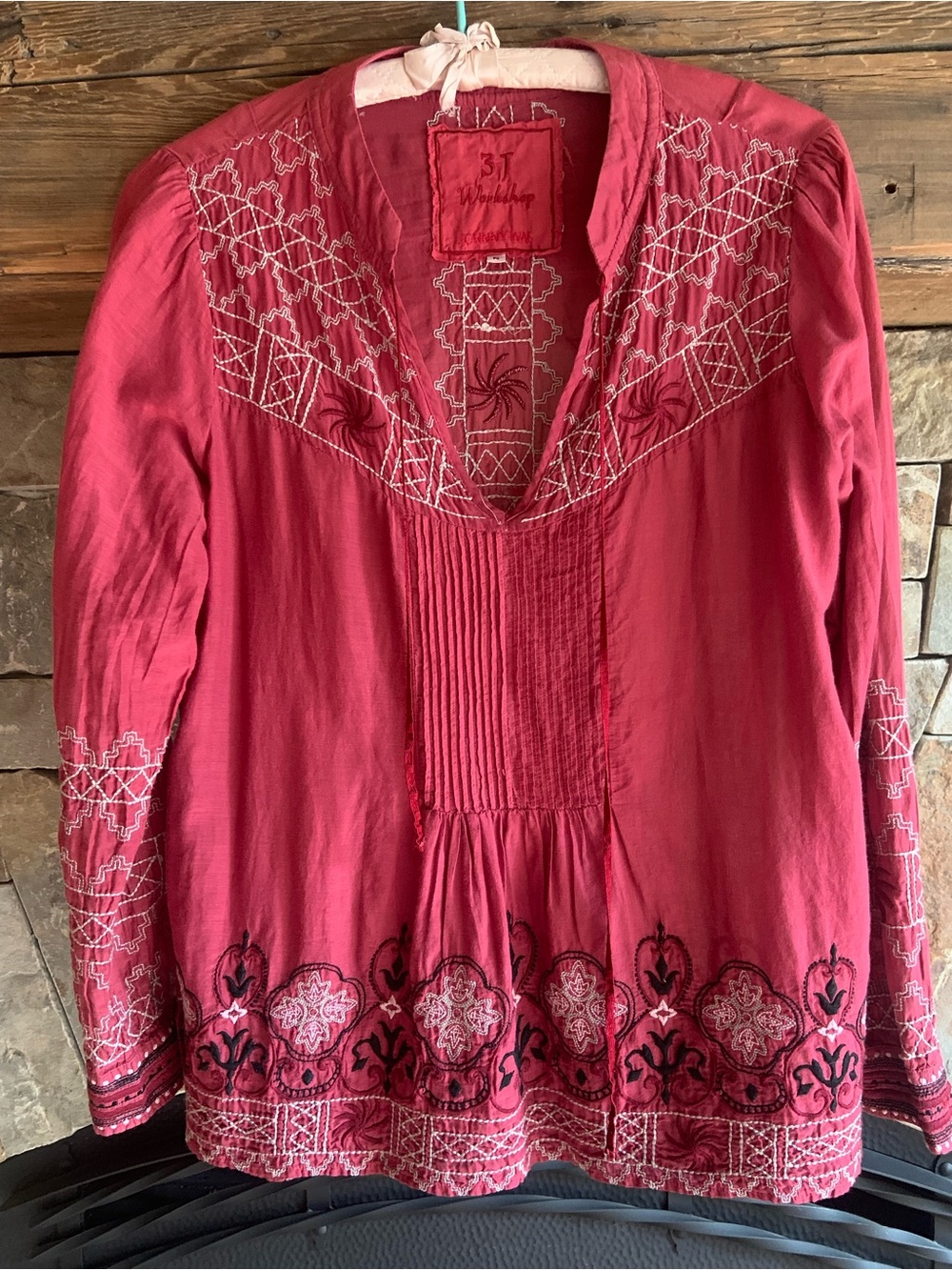 3J Workshop Johnny Was * Beautiful Maroon Embroidered Blouse - Picture 5 of 14